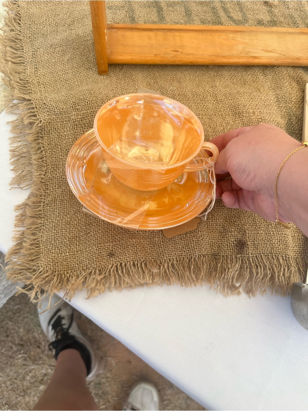 Fire King Hand-Blown Amber Glass Teacup and Saucer - Amber Brown